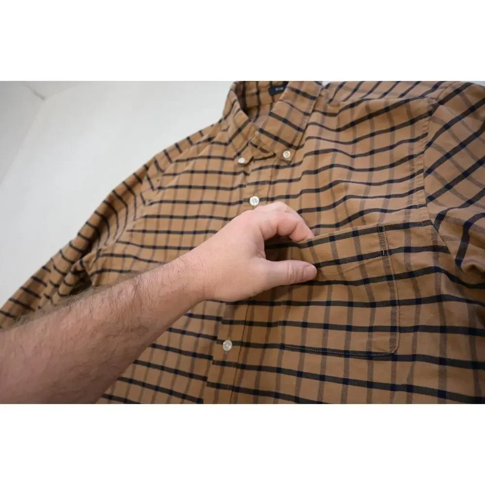 J Crew Flex Oxford Slim Fit‎ Dress Shirt Plaid Button Up Long Sleeve Mens Medium